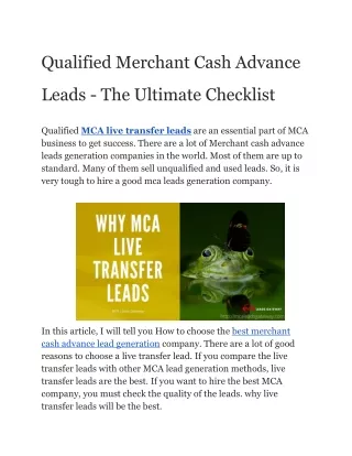 #1 Merchant Cash Advance Leads | MCA Leads - The Ultimate Checklist