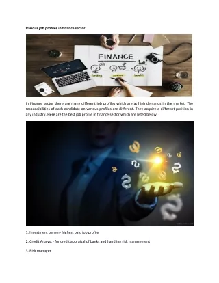 various job profiles in finance sector