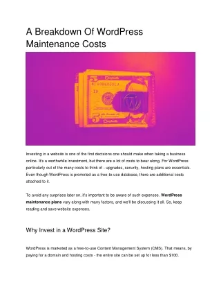 a breakdown of wordpress maintenance costs