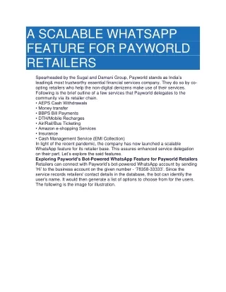 A SCALABLE WHATSAPP FEATURE FOR PAYWORLD RETAILERS