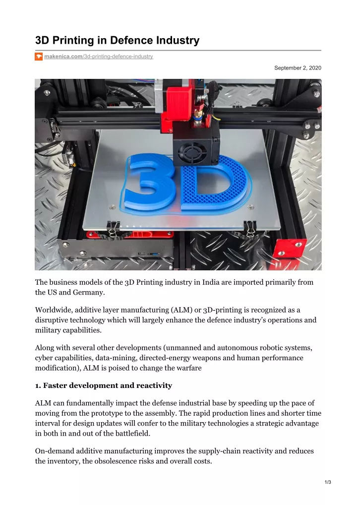 3d printing in defence industry
