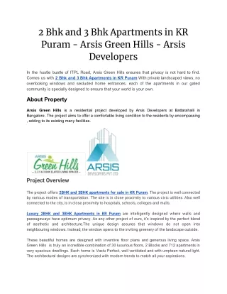 2 Bhk and 3 Bhk Apartments in KR Puram - Arsis Green Hills - Arsis Developers