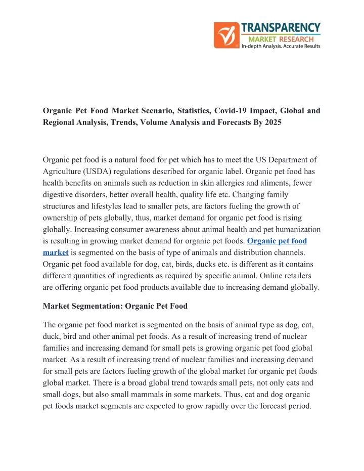 organic pet food market scenario statistics covid
