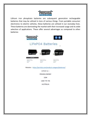 Lifepo4 Battery For Sale In Australia | Prishda.com