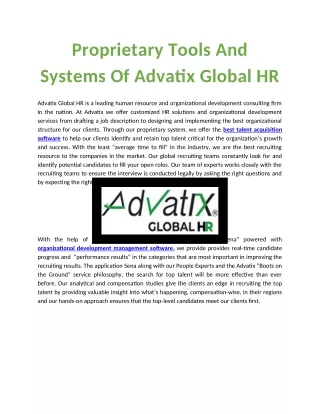 Proprietary Tools And Systems Of Advatix Global HR