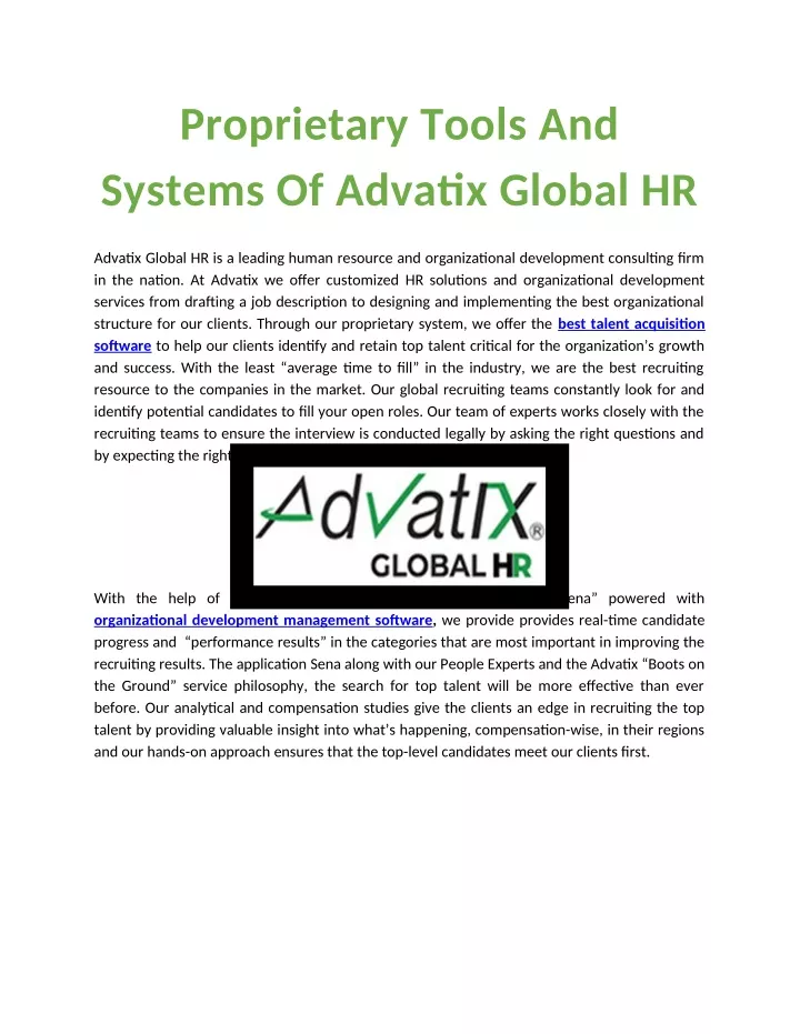 proprietary tools and systems of advatix global hr