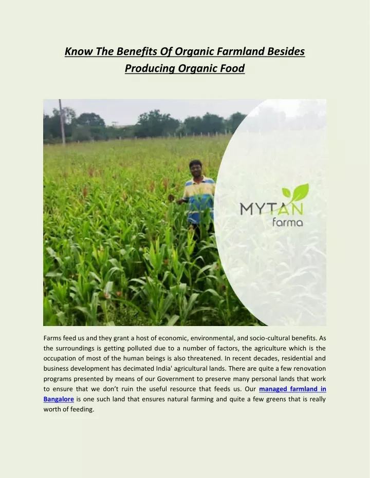 know the benefits of organic farmland besides