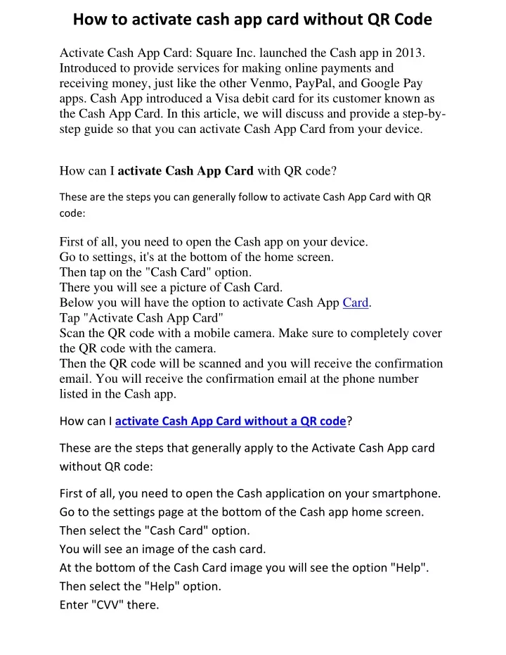 how to activate cash app card without qr code