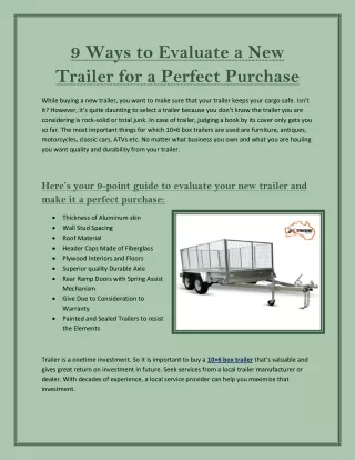 9 Ways to Evaluate a New Trailer for a Perfect Purchase