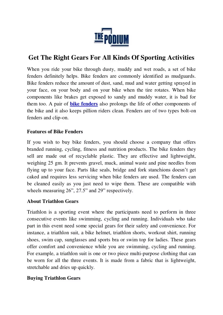 get the right gears for all kinds of sporting