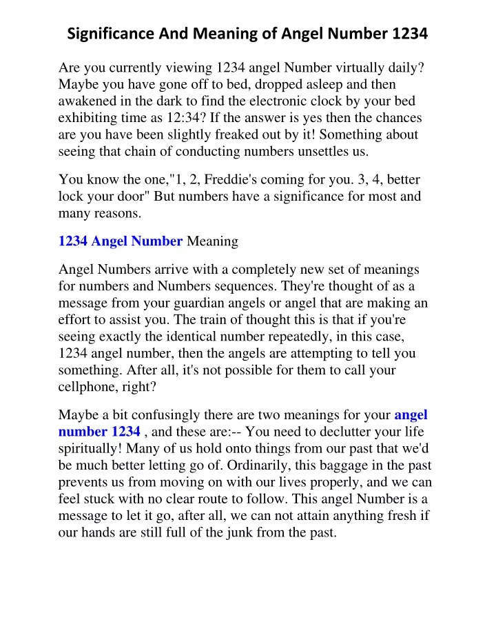 significance and meaning of angel number 1234