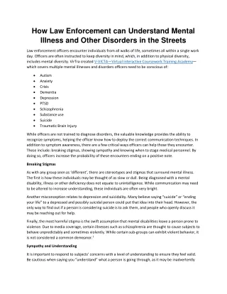 How Law Enforcement can Understand Mental Illness and Other Disorders in the Streets