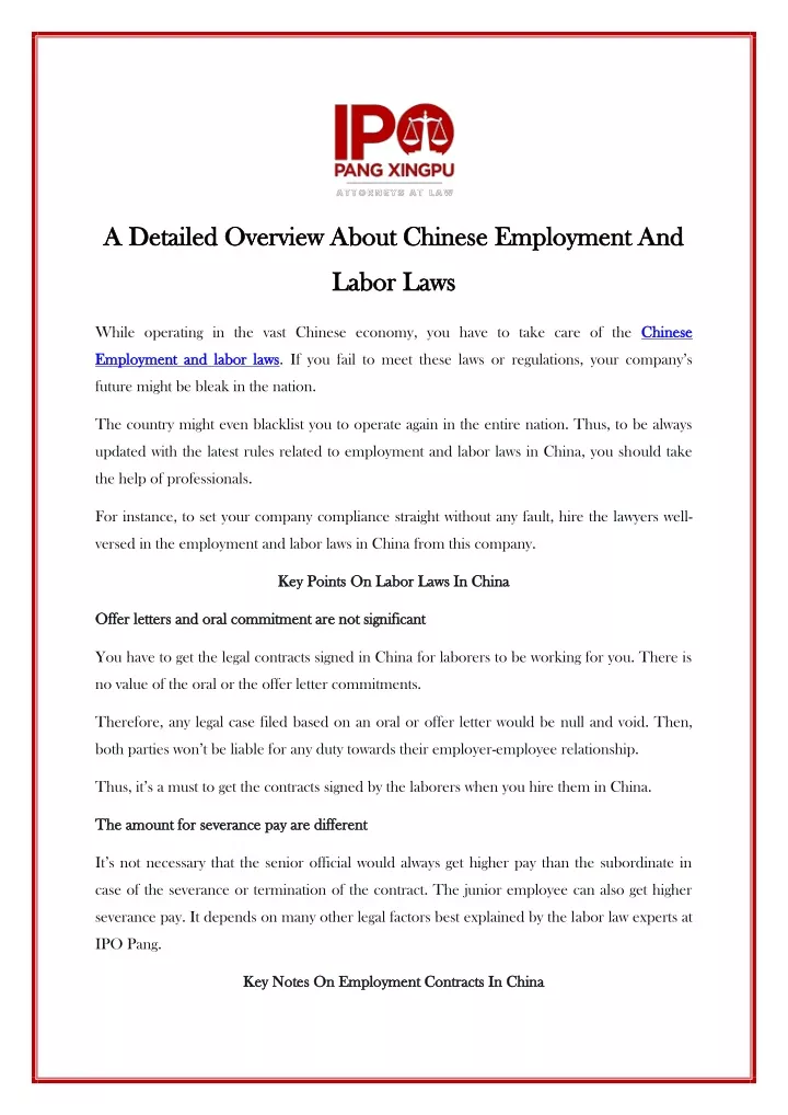 a detailed overview about chinese employment