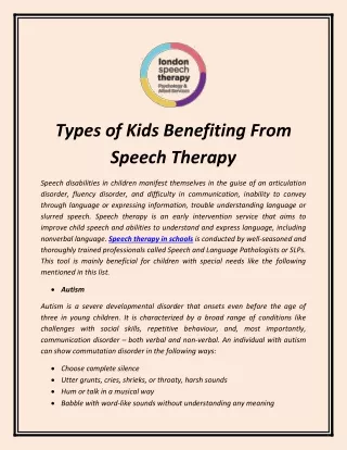 Types of Kids Benefiting From Speech Therapy
