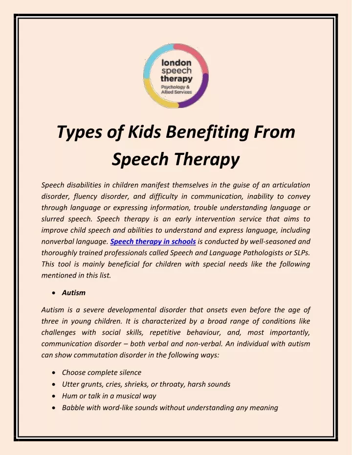 types of kids benefiting from speech therapy