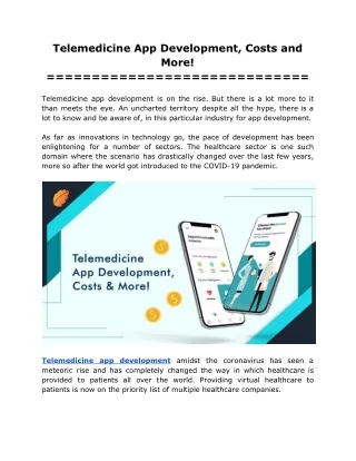 telemedicine app development costs and more