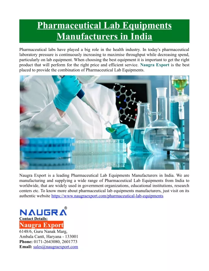 pharmaceutical lab equipments manufacturers