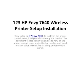 123 HP Envy 7640 Wireless Printer Setup Installation