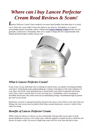 Lancee Perfector Cream Reviews "Where to Buy" Benefits & Side Effects (Website)!