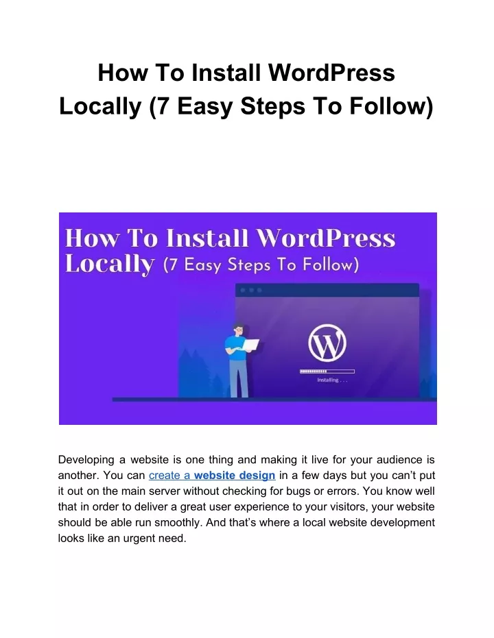 how to install wordpress locally 7 easy steps