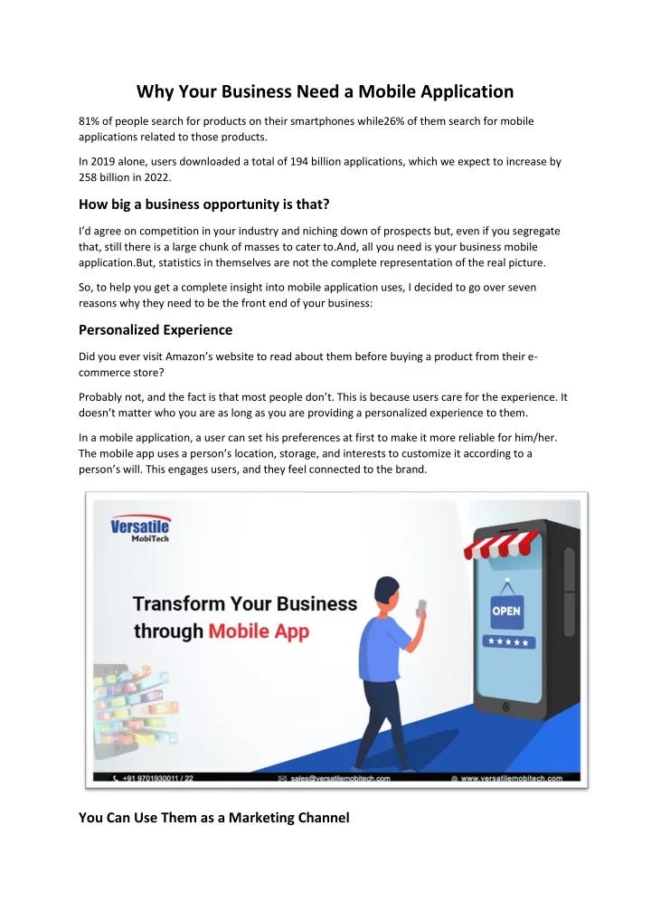 why your business need a mobile application