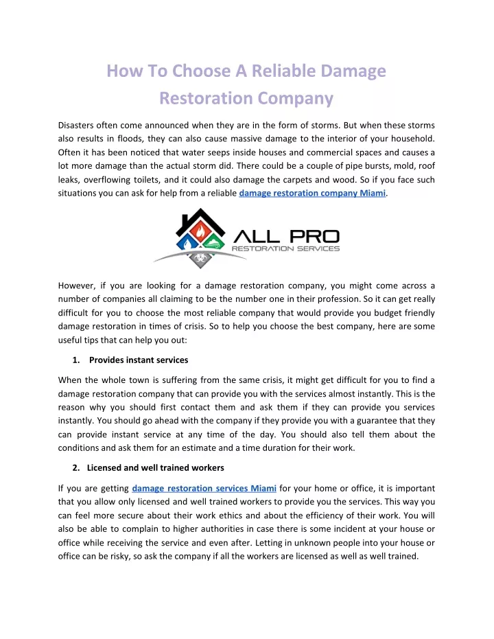 how to choose a reliable damage restoration