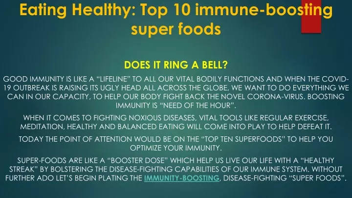 eating healthy top 10 immune boosting super foods