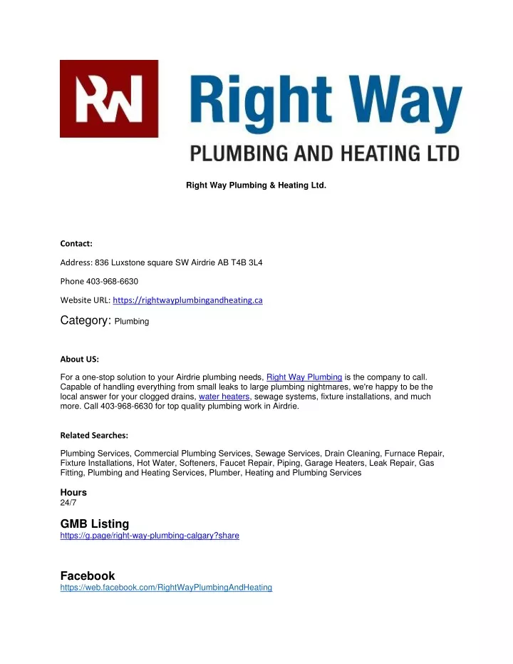 right way plumbing heating ltd