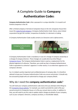 Company Authentication Code A User Guide