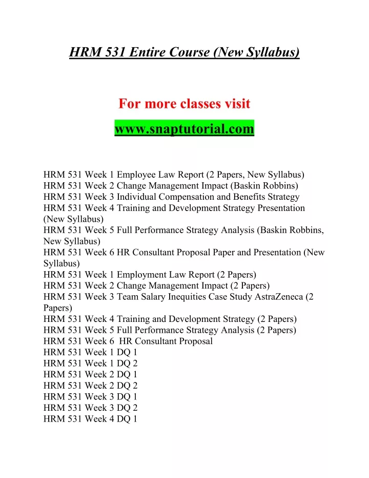 hrm 531 entire course new syllabus