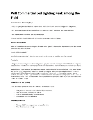 Will Commercial Led Lighting Peak among the Field