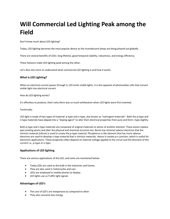 will commercial led lighting peak among the field