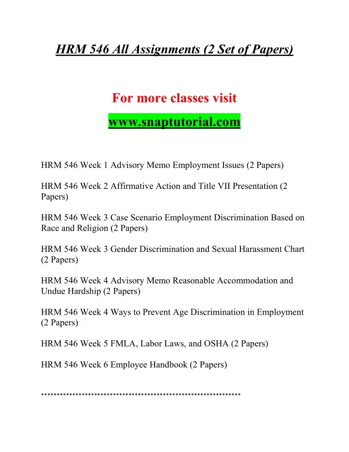 hrm 546 all assignments 2 set of papers