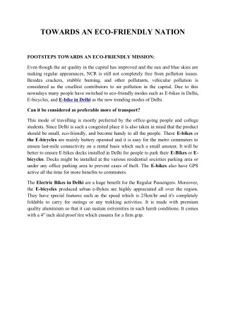 towards an eco friendly nation