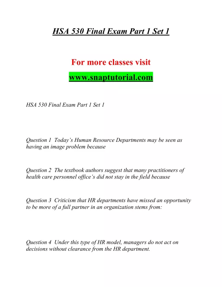 hsa 530 final exam part 1 set 1