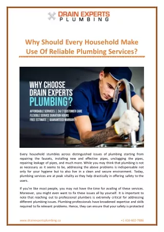 Why Should Every Household Make Use Of Reliable Plumbing Services?