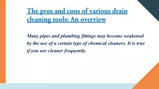 the pros and cons of various drain cleaning tools