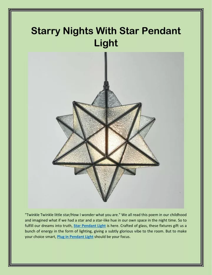 starry nights with star pendant light
