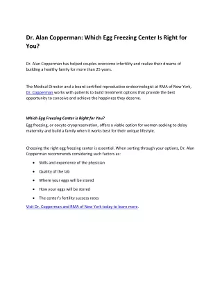 Dr. Alan Copperman: Which Egg Freezing Center Is Right for You?