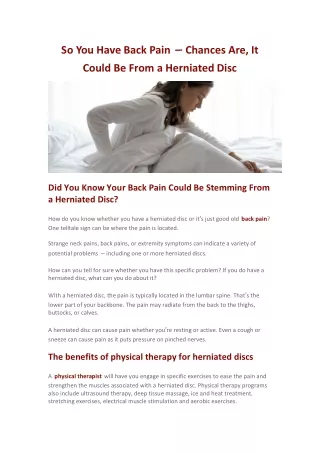 So You Have Back Pain – Chances Are, It Could Be From a Herniated Disc