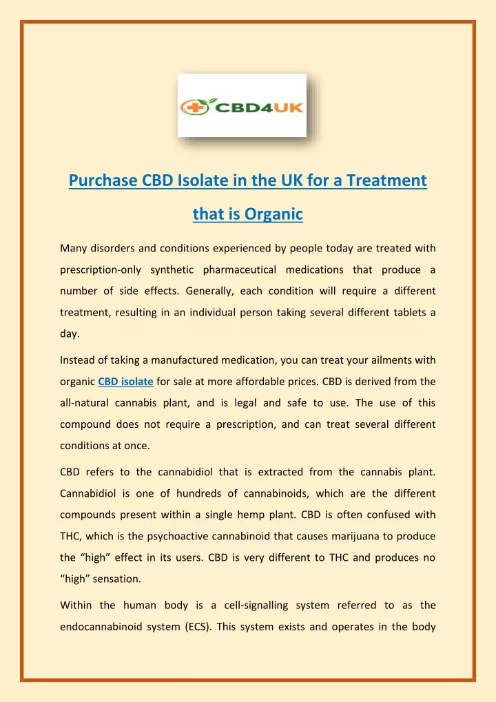 purchase cbd isolate in the uk for a treatment