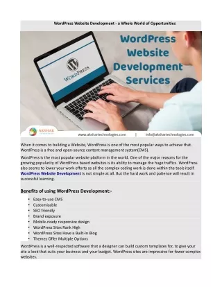 WordPress Website Development- A Whole World Of Opportunities