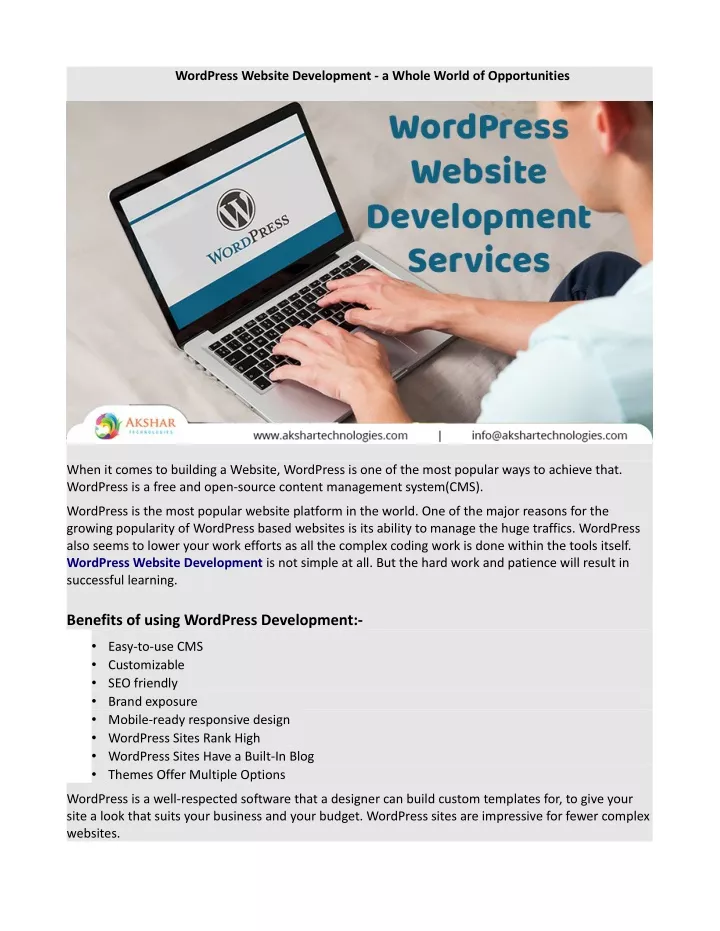 wordpress website development a whole world