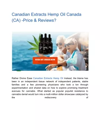 Canadian Extracts Hemp Oil Canada (CA) -Price & Reviews?