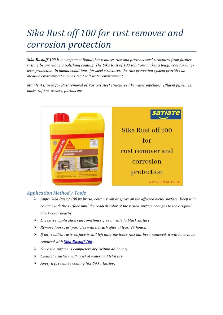 sika rust off 100 for rust remover and corrosion