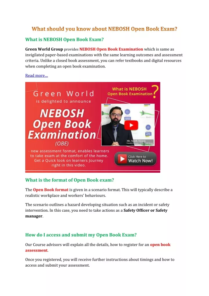 what is nebosh open book exam