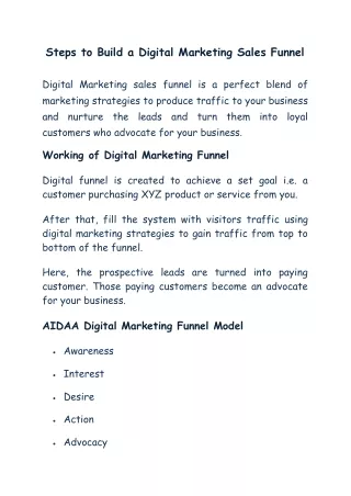 Steps to Build a Digital Marketing Sales Funnel