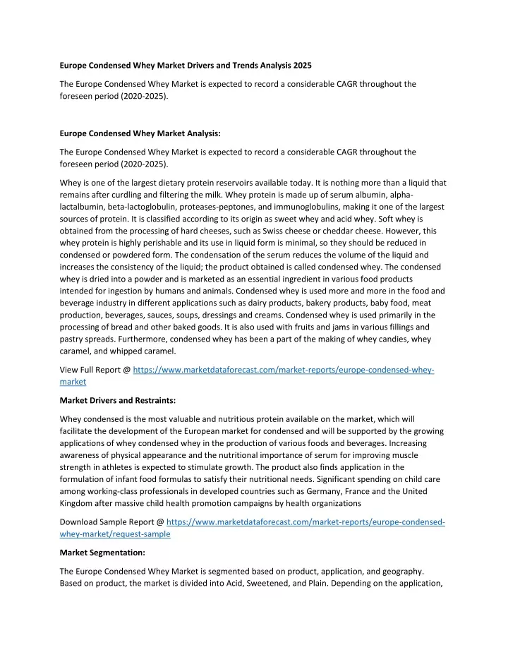 europe condensed whey market drivers and trends