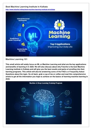 Best Machine Learning Institute in Kolkata
