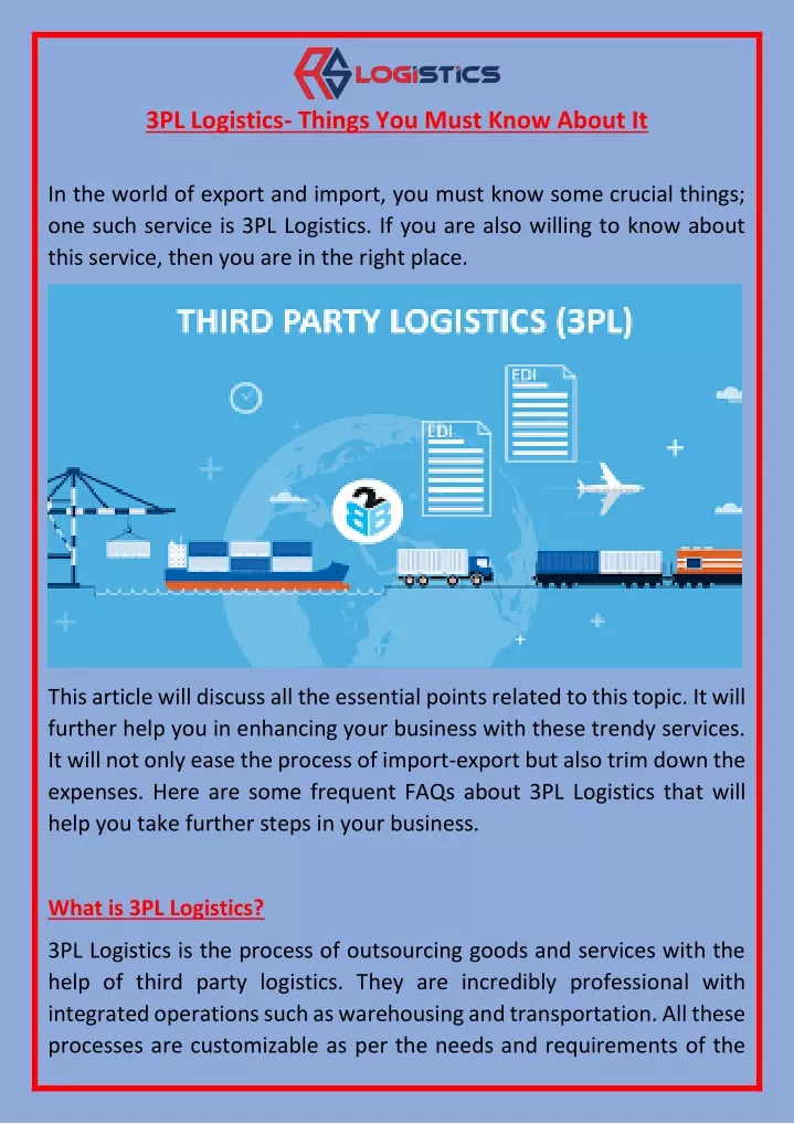 3pl logistics things you must know about it